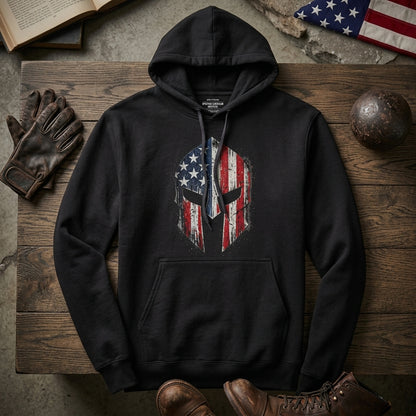 Patriotic Spartan Helmet American Flag Hoodie