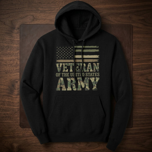 Veteran of the United States Army Camo American Flag Hoodie
